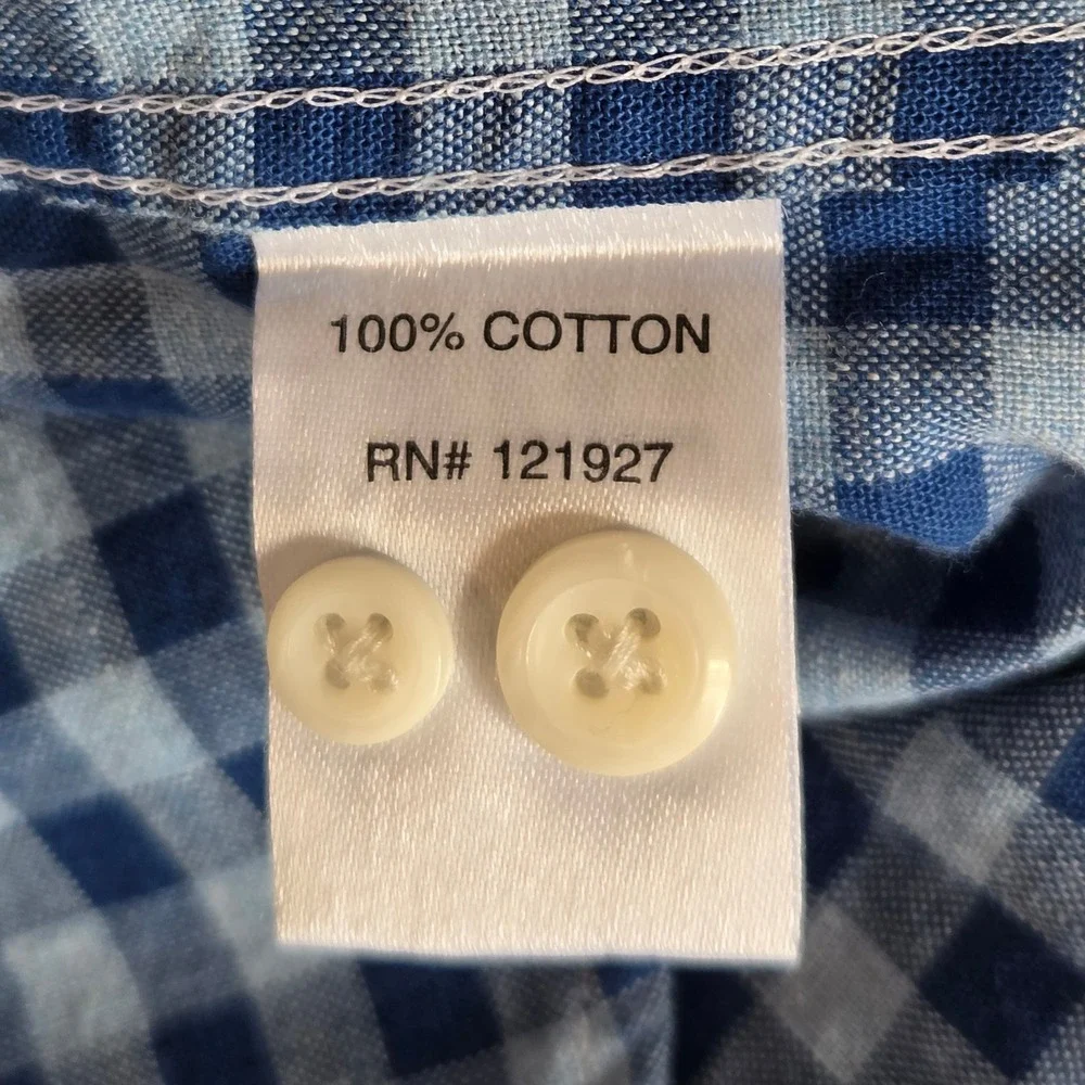 Johnnie-O Hangin Out Mens Blue Gingham Button Down Shirt Gator Creek Logo Medium